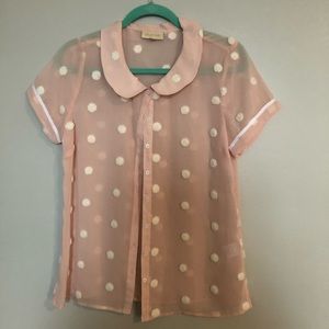 ModCloth sheer blouse with polka dots